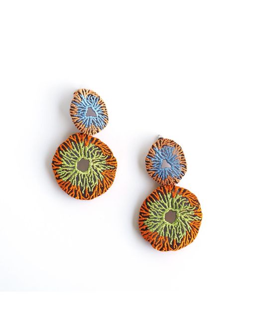 Nana Watanabe Green Coral Egg Embroidery Earrings