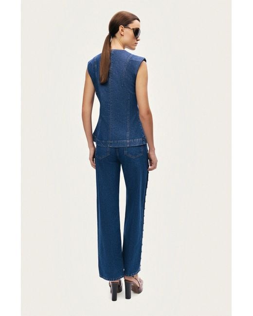 Nocturne Blue Eyelet Detail Wide-Leg Denim Pants