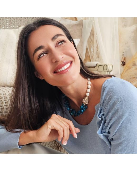 Farra Blue Freshwater Pearls & Floral Bamboo Coral Necklace