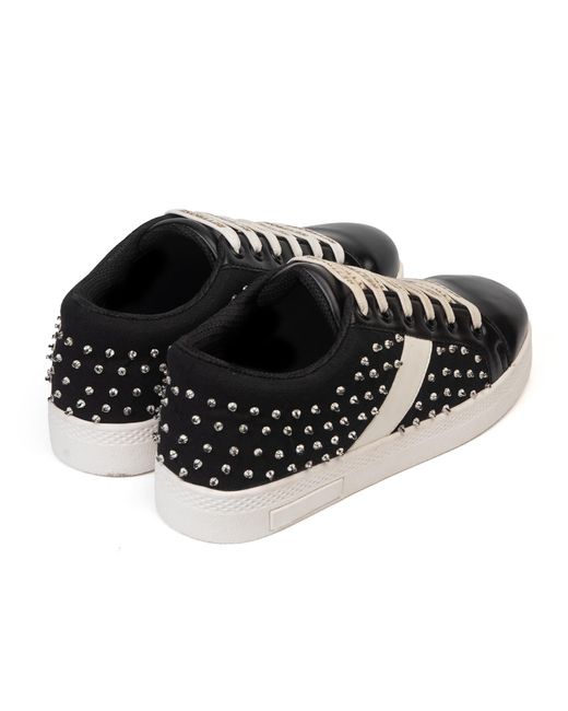 Rettrose Black Teri Luxury Suede Handmade Embellished Tennis Shoe