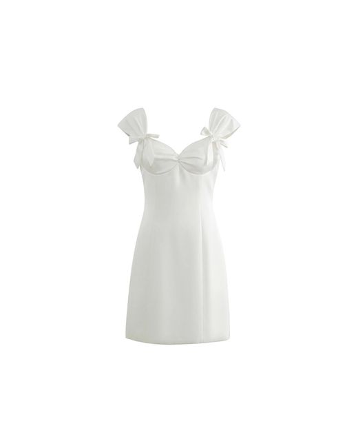 Aisl White Ruched Ribbon Mini Dress