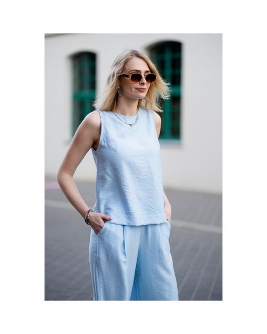 Oh!Zuza Blue Matte Viscose Top & Wide-Leg Trousers Set