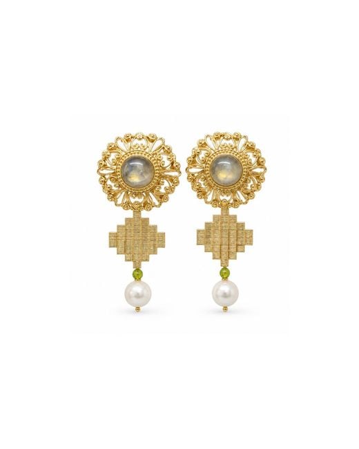 ADIBA Metallic Linaria Labradorite & Swarovski Pearl Earrings
