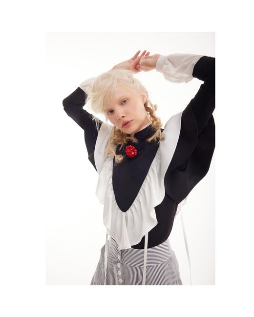 Julia Allert Blue Ruffled Bib Collar With Beaded Brooch –