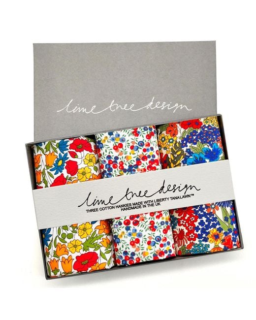 Lime Tree Design Multicolor Three Hankies Made With Liberty Fabric Poppy Field for men