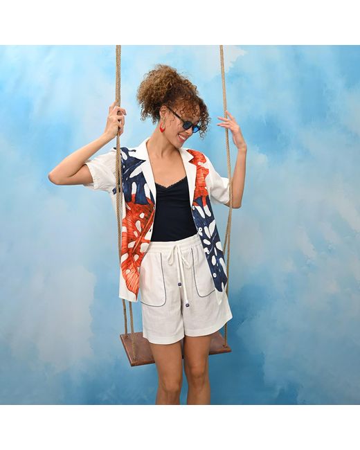 Lalipop Design White Relaxed Cotton Drawstring Shorts