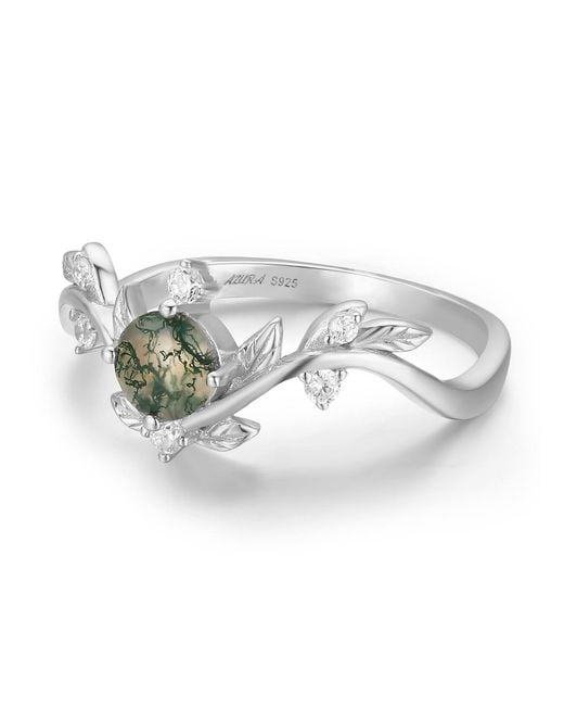 Azura Jewelry New York White Willow Moss Agate Ring Vermeil