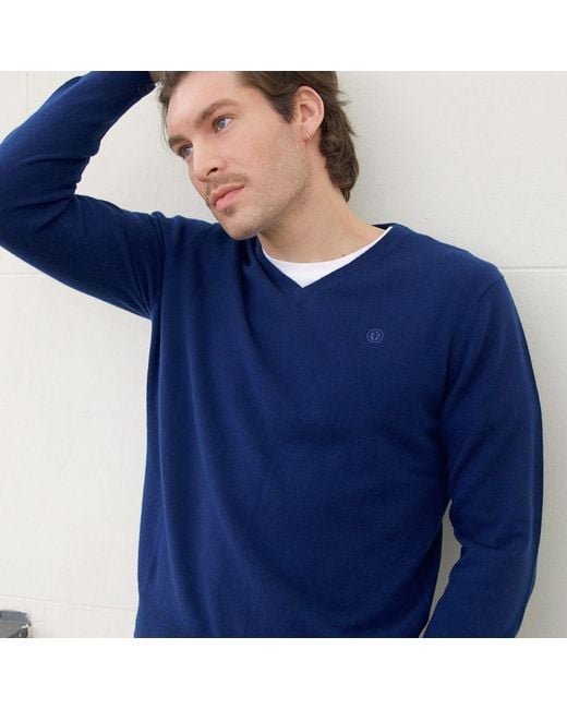 Bel Cashmere Blue Cashmere V-Neck Sweater for men