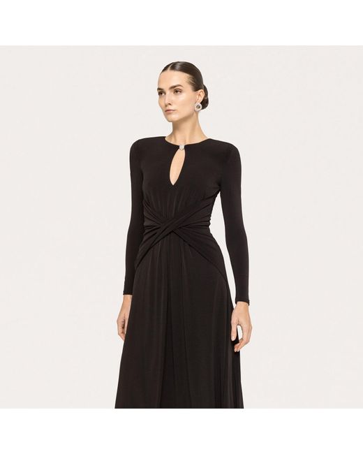 Nissa Black Crystal-Detail Midi Dress