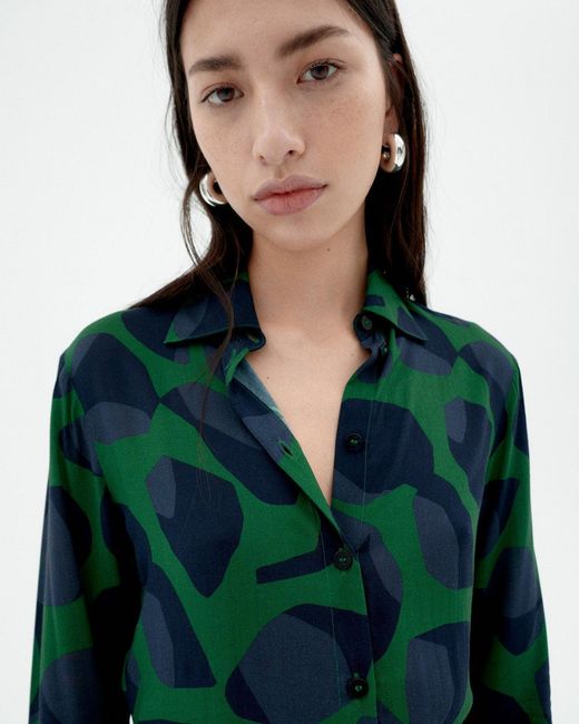 Thinking Mu Green Leaf Ecovero Katha Blouse