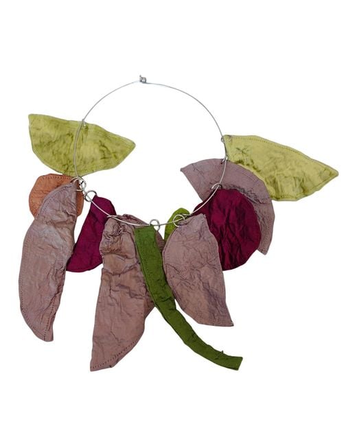 Romer Millinery Green Metallic Silk Abstract Floral Choker Burgandy