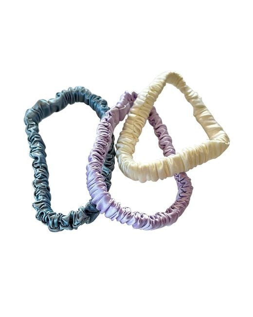 Soft Strokes Silk Blue Set Of Three Pure Mulberry Silk Skinny Scrunchies Weekly Special Hair Ties Lilac Rain