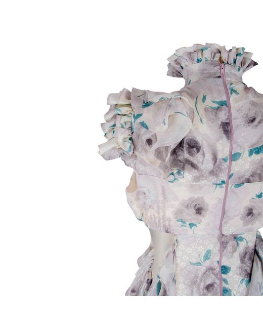 Rua & Rua Gray 'Silk Cut Out Ruffled Dress Floral Cocktail Dress Multi-Colour