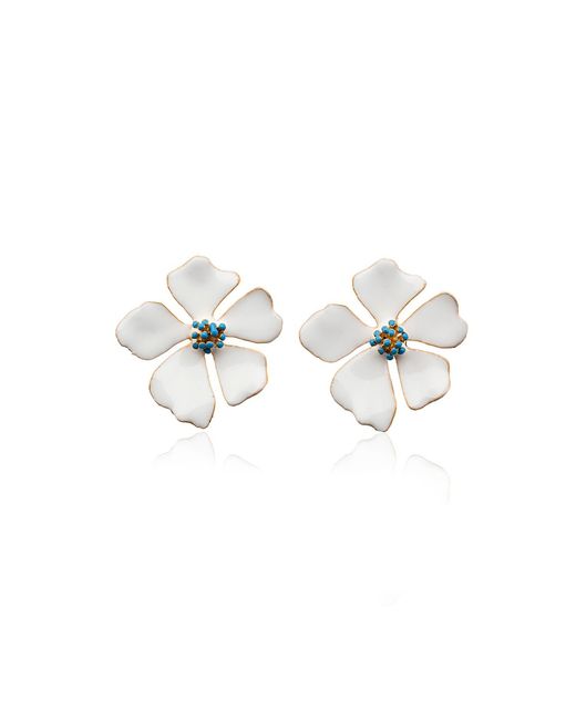 Milou Jewelry White Wild Rose Flower Earrings