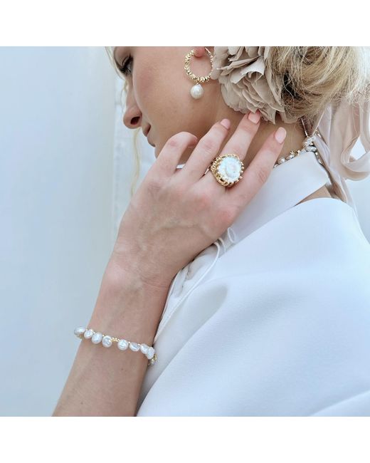 Farra Metallic Flower Petals Freshwater Pearls Bracelet