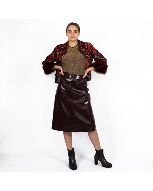 Lalipop Design Purple Mid-length Vegan Patent Leather Maroon Skirt