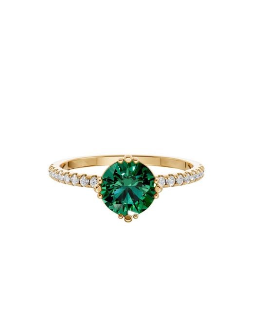Aya Fine Jewelry Green Luxury Emerald Solitaire Ring With Lab Diamond Band