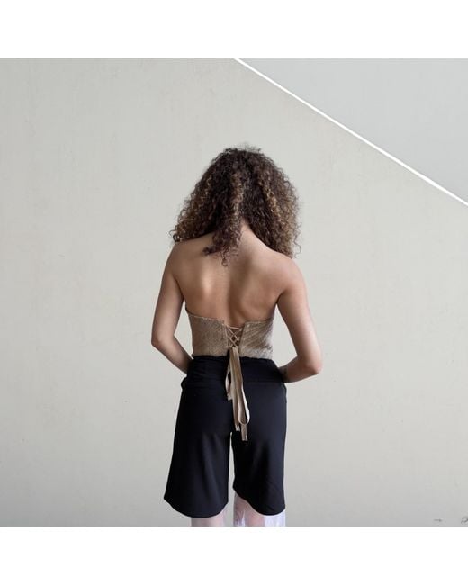 London Atelier Byproduct Natural Neutrals Raffia Multi-Wear Corset Crop Top