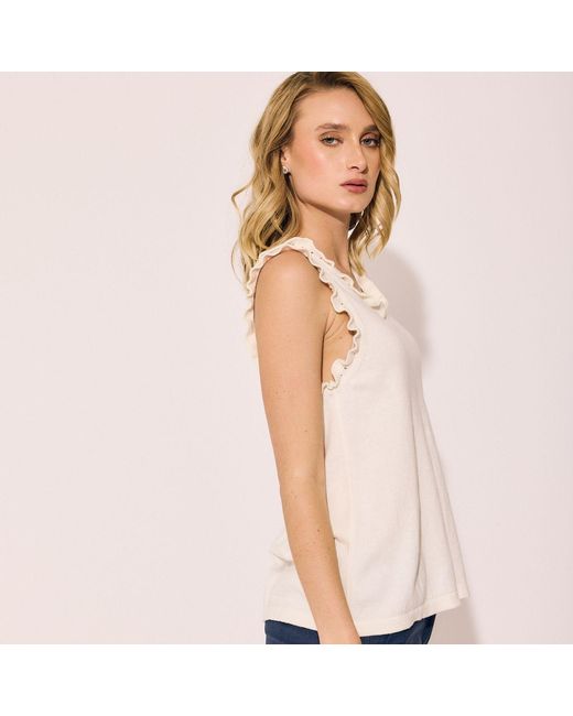 Lindsay Nicholas New York White Frill V-Neck Shell