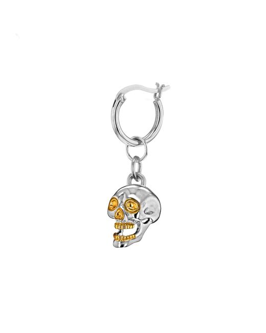 True Rocks Metallic Gun Metal Sterling & 18Kt Plated Mini Skull Charm On Hoop for men