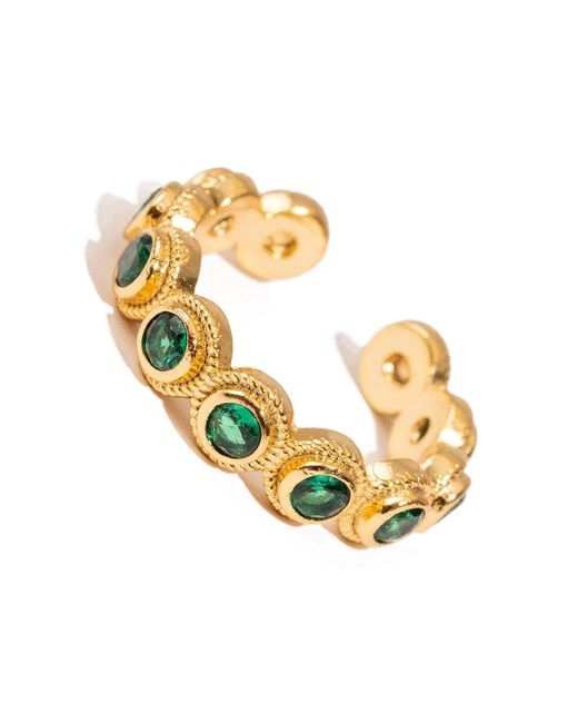Ebru Jewelry Metallic Emerald Glow Adjustable Plated Stackable Ring
