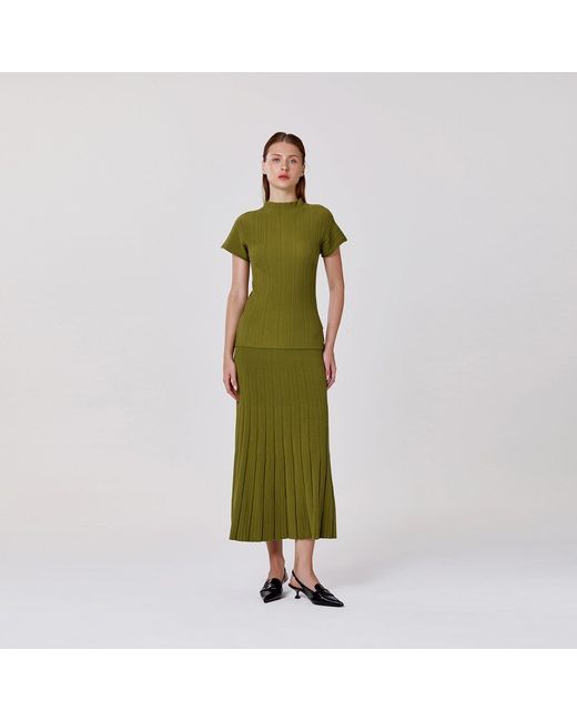 Smart and Joy Green Long Pleated Cotton Knit Skirt