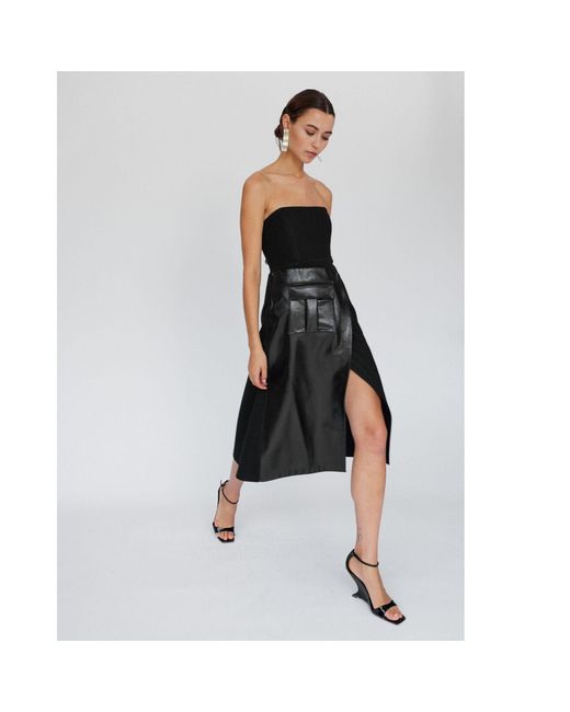 Mirimalist Black Savile Strapless Midi Dress