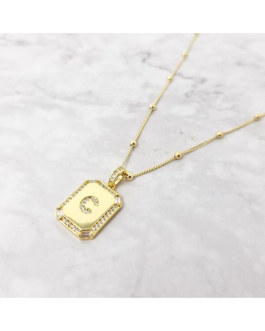 Harfi Metallic Plated Personalised Initial Cubic Zirconia Shiny Letter Necklace