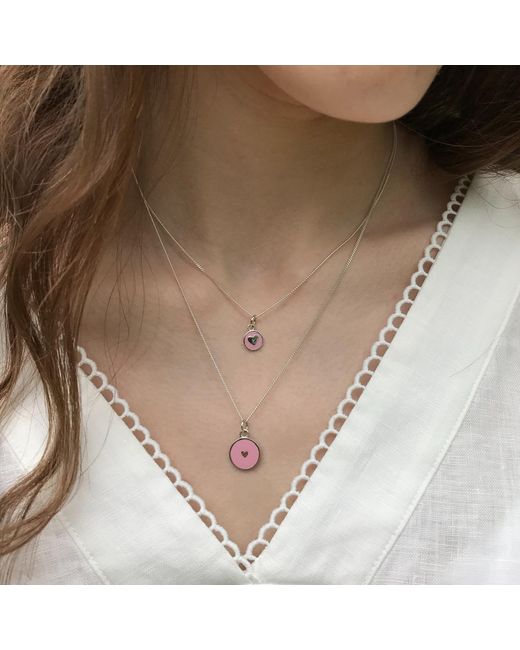Lime Tree Design Pink Powder Enamel Heart Necklace