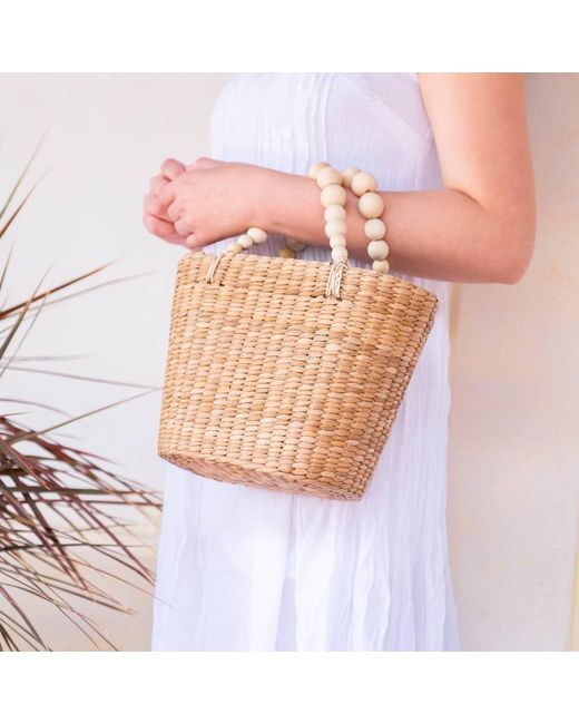 LIKHÂ Natural Small Market Tote Bag With Wood Bead Handles