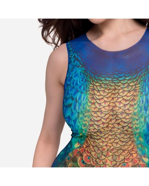 Rodasoleil Smart Swimwear Blue Tan-Through Mesh One-Piece Sleeveless Swimsuit Peacock Mayura