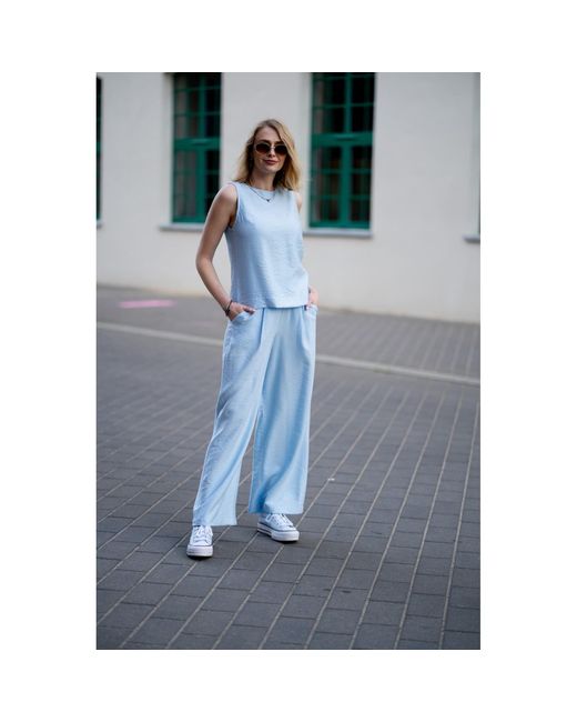 Oh!Zuza Blue Echo Wide-Leg Viscose Trousers – Light
