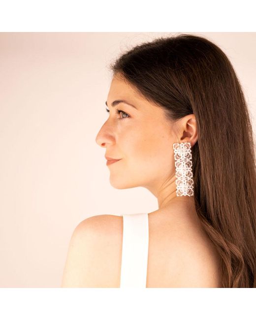 Oana Savu Green Glass Beads & Lace Design Long Elegant Earrings