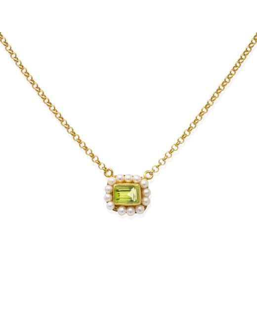 Vintouch Italy Metallic Luccichio Peridot And Pearl Necklace