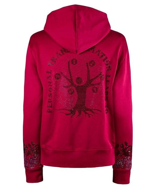 Miracles Manifester Red Positive Affirmation Hoodie With Rhinestone Design