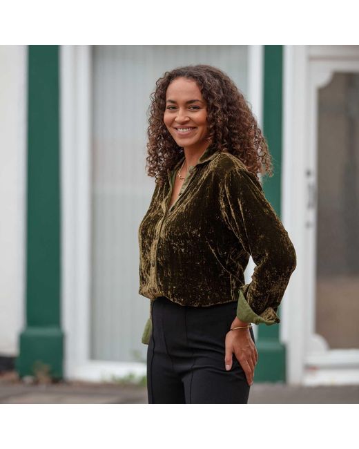 At Last Green Silk Velvet Karen Shirt
