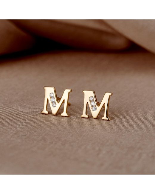 Posh Totty Designs Metallic Gold Initial Earrings With Cubic Zirconia