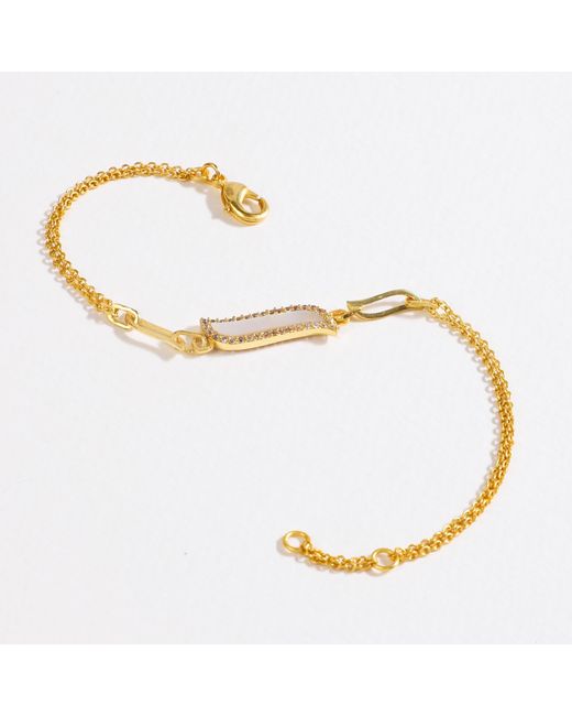 Lila Rasa Metallic Double Chain Bracelet Mother Of Pearl Wave Symphony