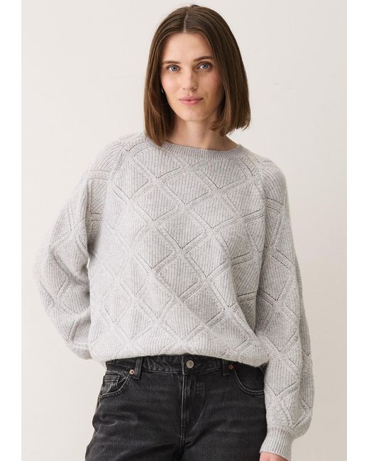 Loop Cashmere Gray Diamond Stitch Sweater