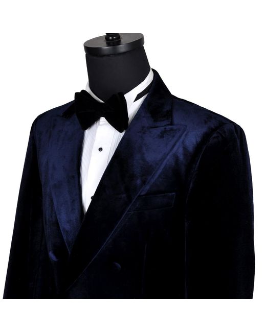 DAVID WEJ Blue Maison Velvet Double Breasted Blazer for men