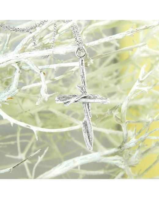 Mother Nature Jewelry Metallic Cross Necklace, Handmade Tree Twig Pendant