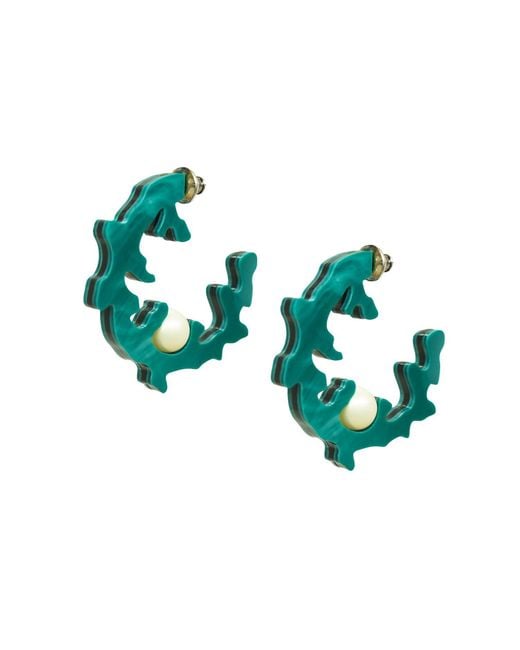 Gissa Bicalho Green Handmade Acrylic Earrings Hoops Coral & Pearl