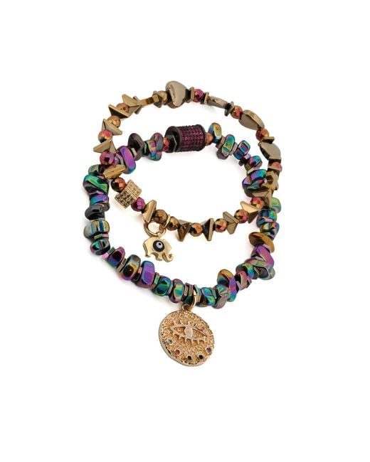 Ebru Jewelry Multicolor Hematite Stone Protective Evil Eye Lucky Elephant Bracelet Set
