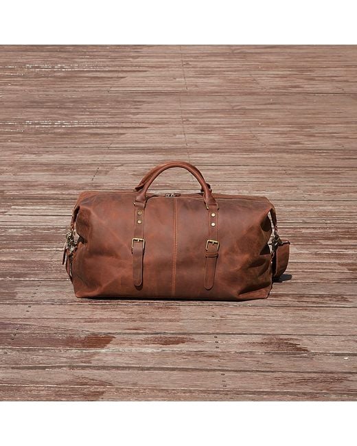 Touri Brown Zip Detail Genuine Leather Holdall Weekender for men
