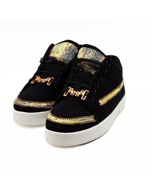 Rettrose Black Rylee Luxury Canvas Handmade Embellished Tennis Shoe