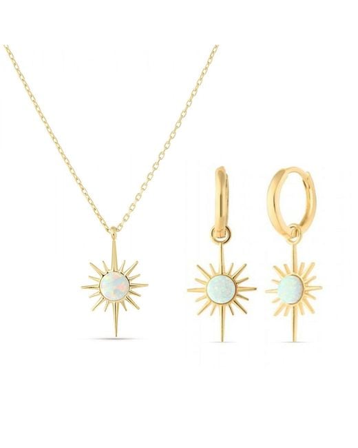 Spero London Metallic Opal Northernstar Drop Hoop Earring & Necklace Sterling Set
