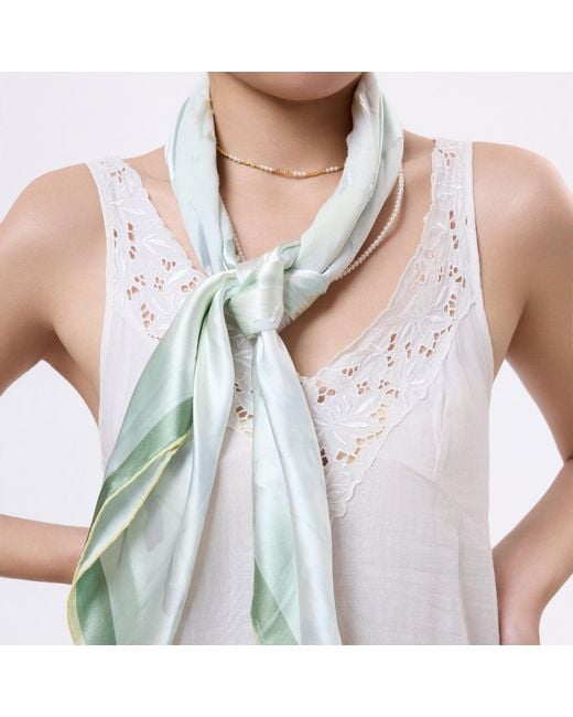Asyii Multicolor Neutrals Printed Floral Devore Silk Square