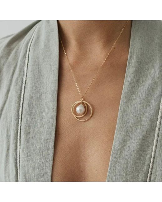 Pearl Code Metallic Univers Baroque Pearl Necklace — -Filled Double Circle Pendant