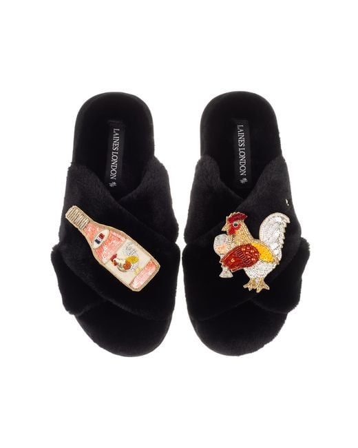 Laines London Blue Classic Laines Slippers With Chicken Wine Brooches