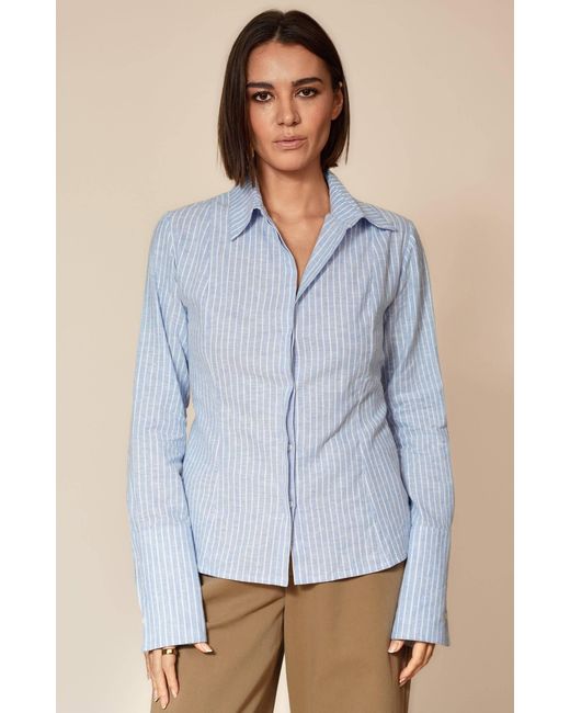 Gunda Hafner Ltd Blue Light And Striped Linen Cotton Blend Shirt